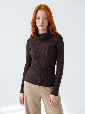 Women's Ribbed Cowl Neck Sweater -Black